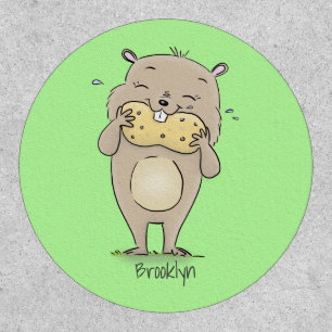 Cute happy smiling hamster with peanut cartoon patch