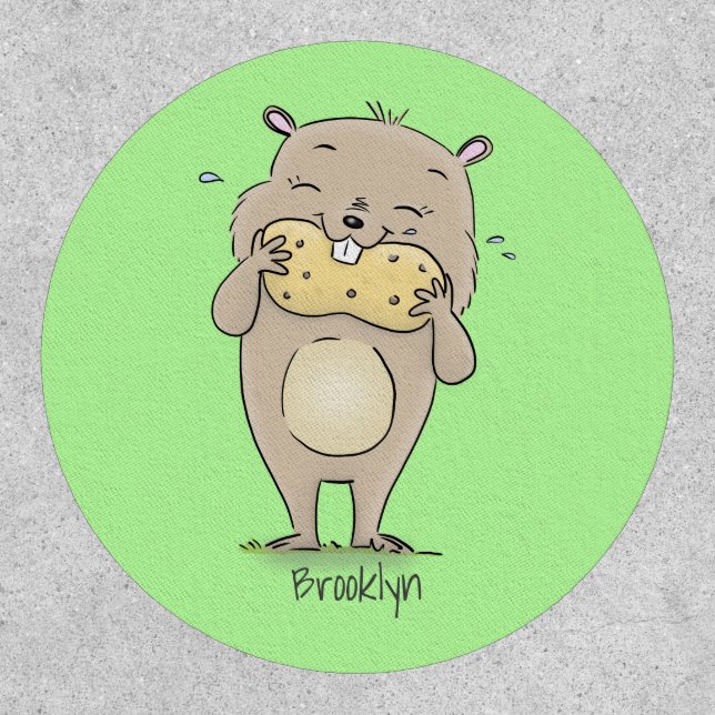 Cute happy smiling hamster with peanut cartoon patch (Front)