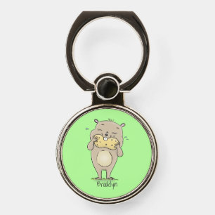 Cute happy smiling hamster with peanut cartoon phone ring stand
