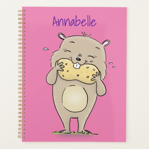 Cute happy smiling hamster with peanut cartoon planner