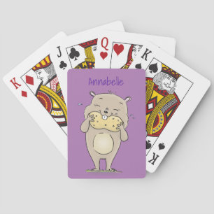 Cute happy smiling hamster with peanut cartoon poker cards