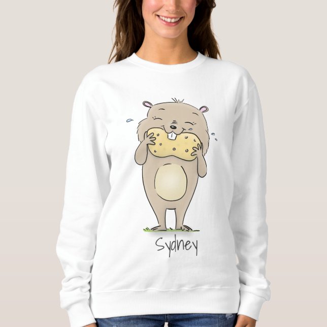 Cute happy smiling hamster with peanut cartoon sweatshirt (Front)