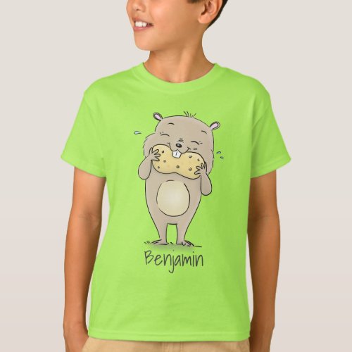 Cute happy smiling hamster with peanut cartoon T_Shirt