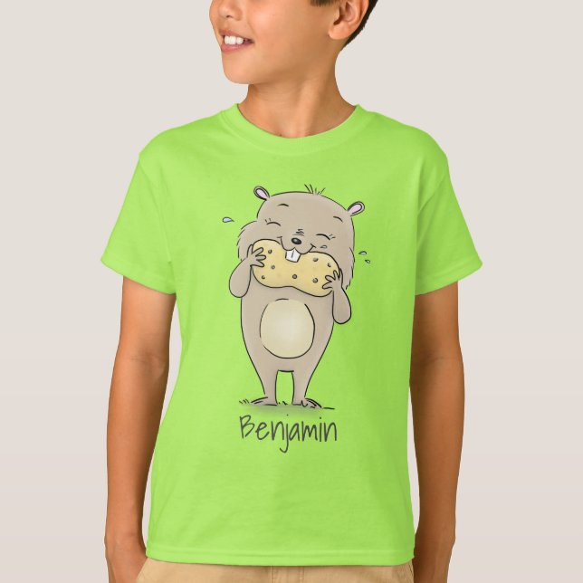 Cute happy smiling hamster with peanut cartoon T-Shirt (Front)