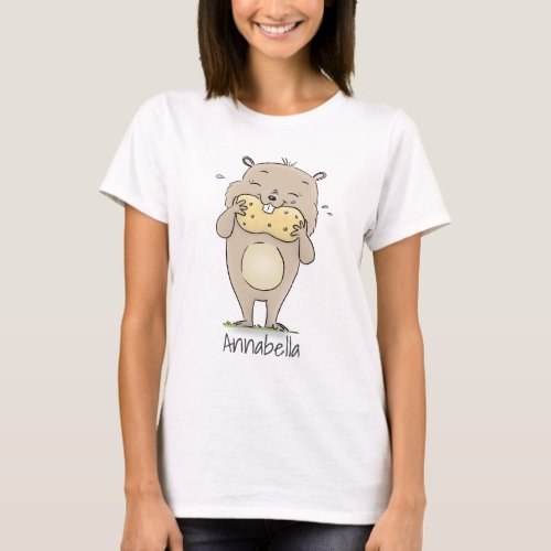 Cute happy smiling hamster with peanut cartoon T_Shirt