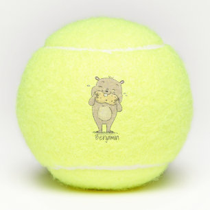 Cute happy smiling hamster with peanut cartoon tennis balls