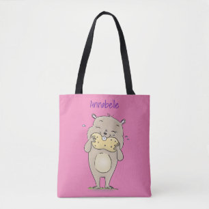 Cute happy smiling hamster with peanut cartoon tote bag