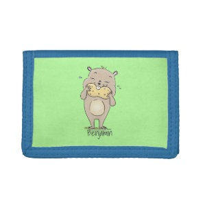 Cute happy smiling hamster with peanut cartoon tri-fold wallet