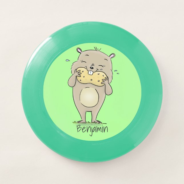 Cute happy smiling hamster with peanut cartoon Wham-O frisbee (Front)