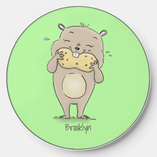 Cute happy smiling hamster with peanut cartoon wireless charger 