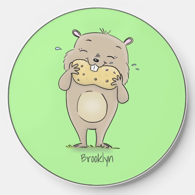 Cute happy smiling hamster with peanut cartoon wireless charger  (Front)