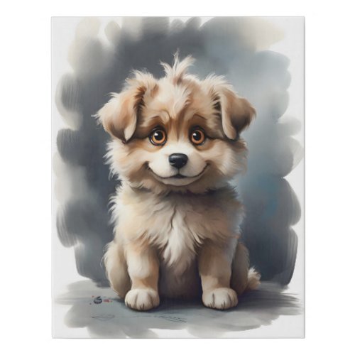 Cute Happy Smiling Puppy Dog Faux Canvas Print