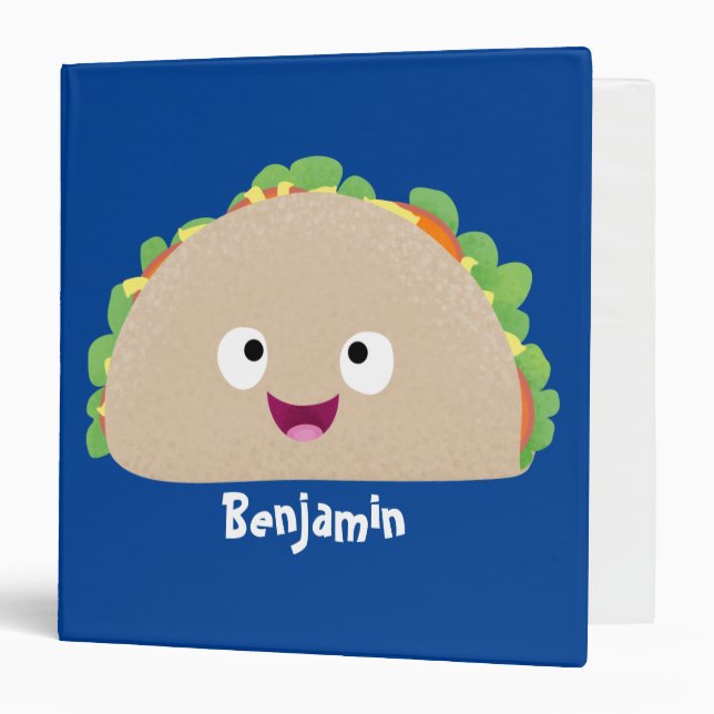 Cute happy smiling taco cartoon illustration  3 ring binder (Front/Inside)