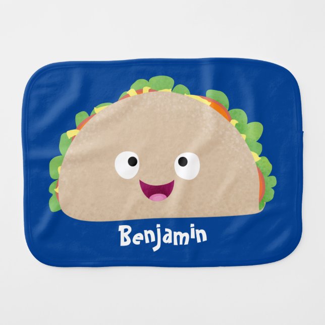 Cute happy smiling taco cartoon illustration  baby burp cloth (Front Horizontal)