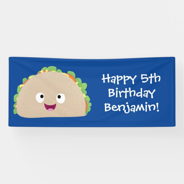 Cute happy smiling taco cartoon illustration banner (Horizontal)