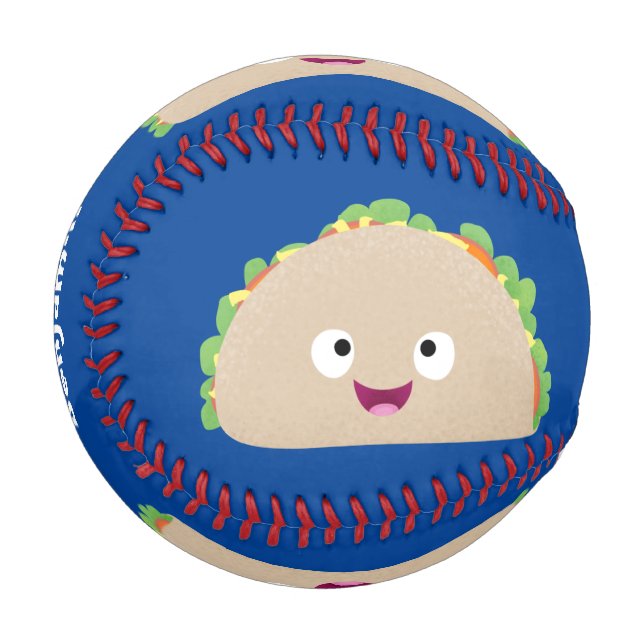 Cute happy smiling taco cartoon illustration baseball (Front Left)