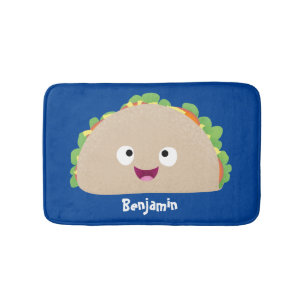 Cute happy smiling taco cartoon illustration bath mat