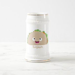 Cute happy smiling taco cartoon illustration beer stein