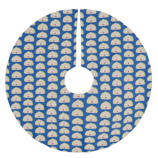 Cute happy smiling taco cartoon illustration brushed polyester tree skirt (Front)