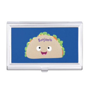 Cute happy smiling taco cartoon illustration business card case