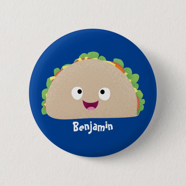 Cute happy smiling taco cartoon illustration  button (Front)