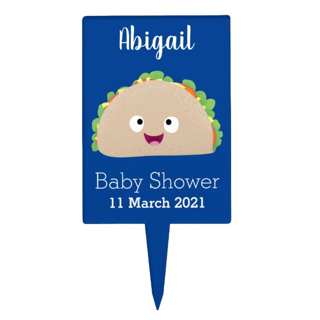 Cute happy smiling taco cartoon illustration cake topper (Front)