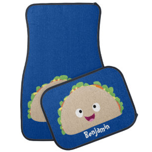 Cute happy smiling taco cartoon illustration  car floor mat