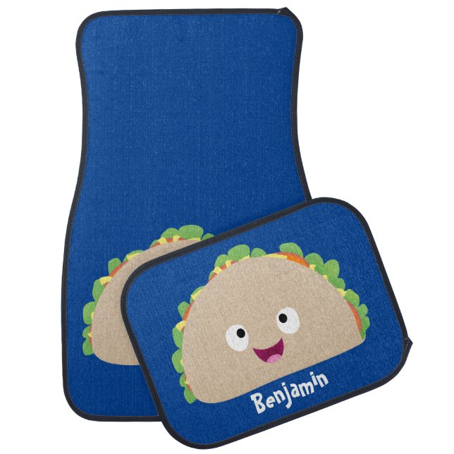 Cute happy smiling taco cartoon illustration  car floor mat (Set)