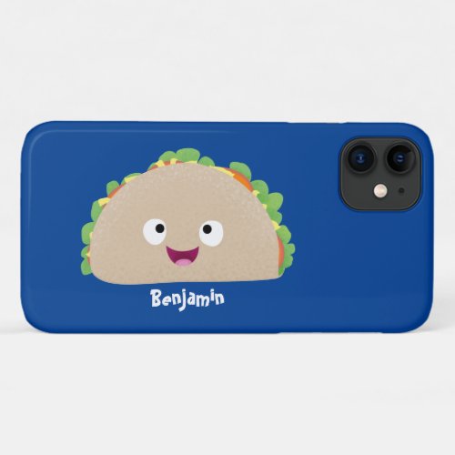 Cute happy smiling taco cartoon illustration  iPhone 11 case