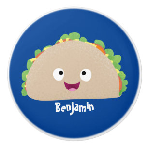 Cute happy smiling taco cartoon illustration ceramic knob