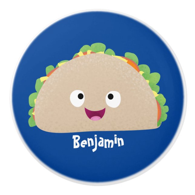 Cute happy smiling taco cartoon illustration ceramic knob (Front)
