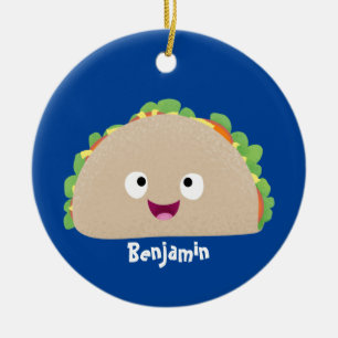 Cute happy smiling taco cartoon illustration ceramic ornament