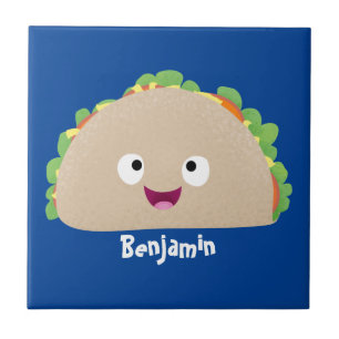 Cute happy smiling taco cartoon illustration ceramic tile