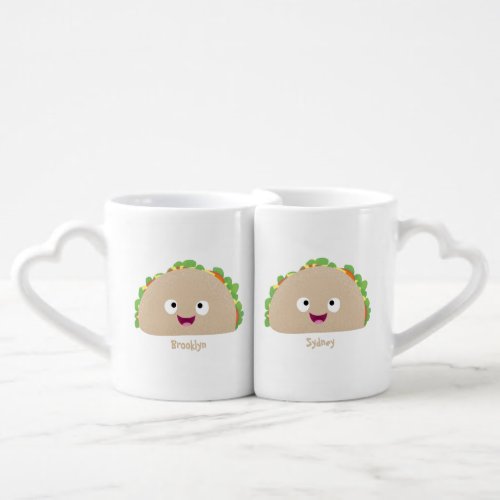 Cute happy smiling taco cartoon illustration coffee mug set