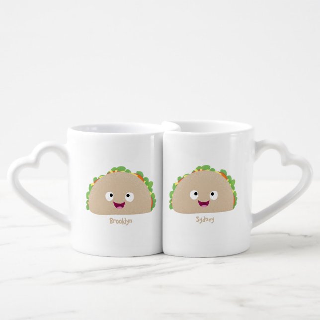 Cute happy smiling taco cartoon illustration coffee mug set (Front Nesting)