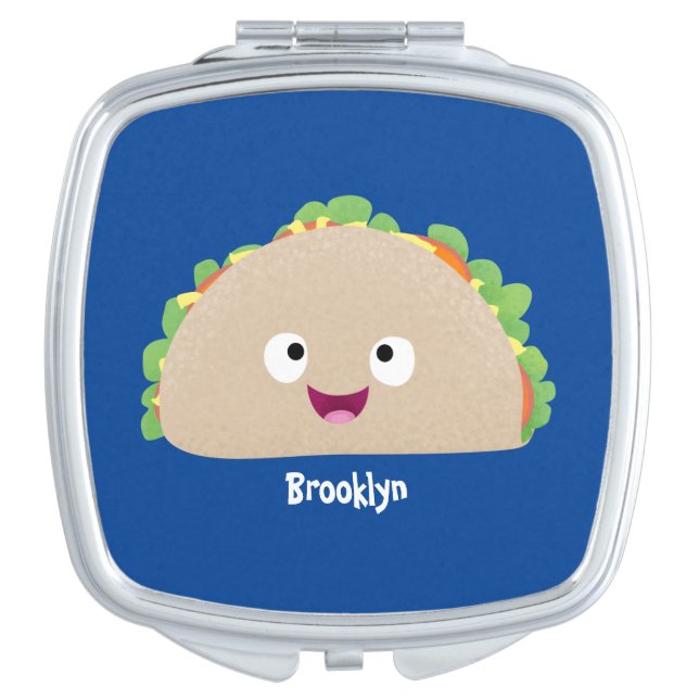 Cute happy smiling taco cartoon illustration compact mirror (Front)