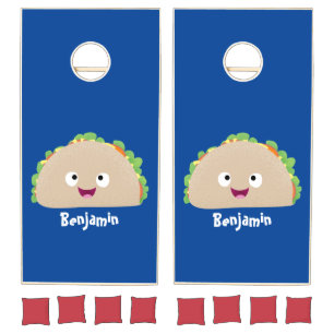 Cute happy smiling taco cartoon illustration cornhole set