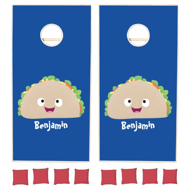 Cute happy smiling taco cartoon illustration cornhole set (Set)