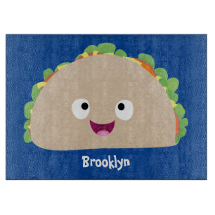 Cute happy smiling taco cartoon illustration cutting board