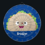 Cute happy smiling taco cartoon illustration dart board<br><div class="desc">This cute happy taco is ready for dinner! Drawn in fun cartoon style.</div>