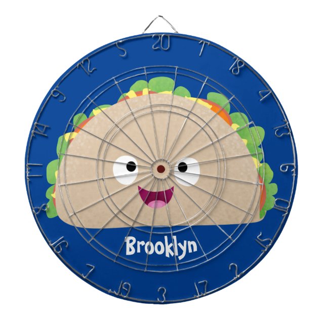 Cute happy smiling taco cartoon illustration dart board (Front)