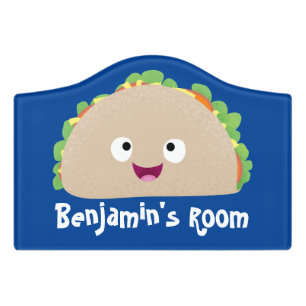Cute happy smiling taco cartoon illustration  door sign