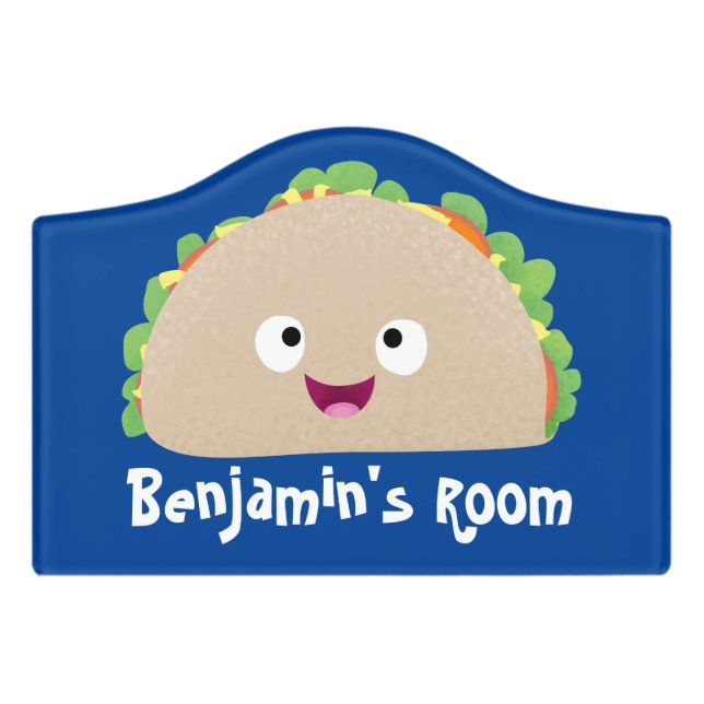 Cute happy smiling taco cartoon illustration  door sign (Small Crest Front)
