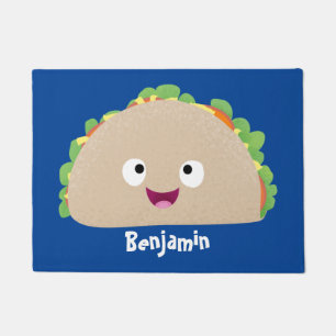 Cute happy smiling taco cartoon illustration doormat