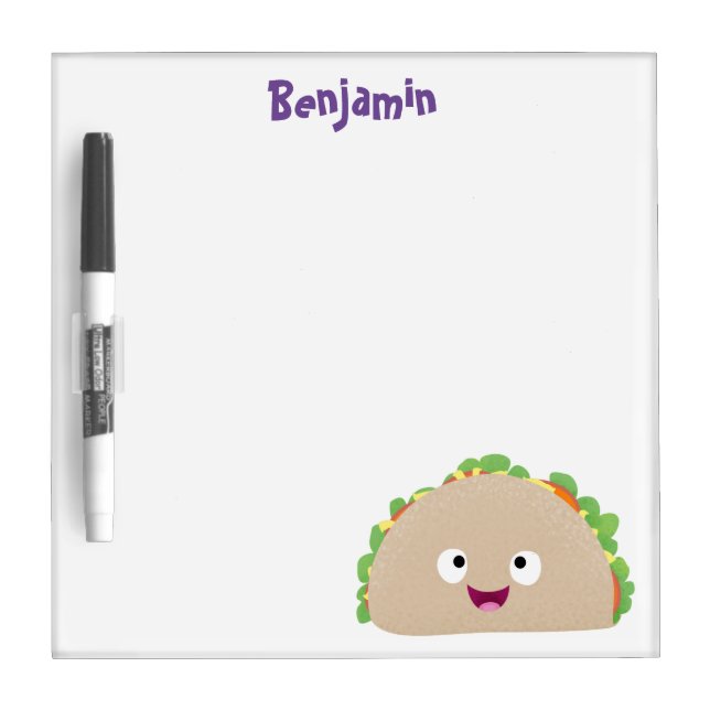 Cute happy smiling taco cartoon illustration dry erase board (Front)