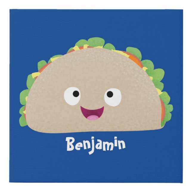 Cute happy smiling taco cartoon illustration  faux canvas print (Front)