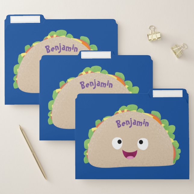Cute happy smiling taco cartoon illustration file folder (Set)