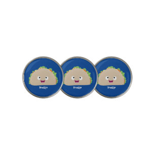 Cute happy smiling taco cartoon illustration golf ball marker