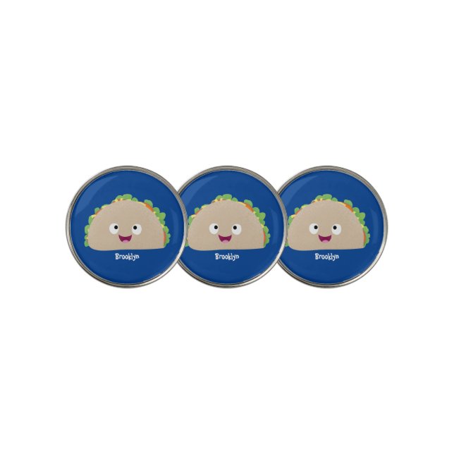 Cute happy smiling taco cartoon illustration golf ball marker (3 Up)