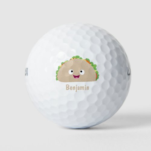 Cute happy smiling taco cartoon illustration golf balls